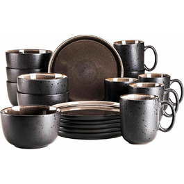 MÄSER 934020 Niara Series, Modern Dinnerware Set for 6 People with an Exciting Vintage Look, 18-Piece Ceramic Breakfast Service in Grey and Black, Stoneware Breakfast Dinnerware Set 18-Piece Grey