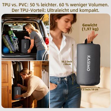 Надувний матрац KASIMO TPU самонадувний 1-місний з електричним насосом та подушкою, 190x90x22 см для дому та кемпінгу