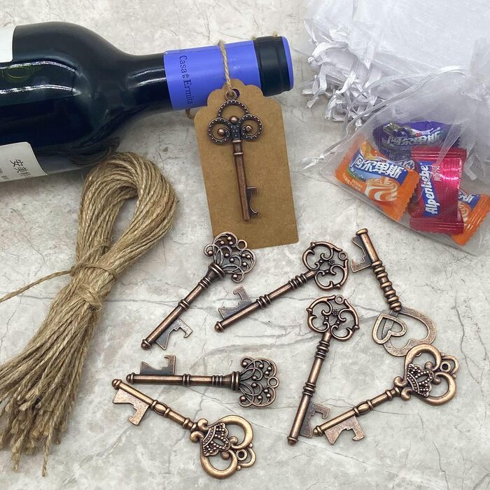 50-Piece Bottle Opener Favors, Clear Bag, Wedding Favors, Antique Rustic Party Decoration (Bronze)