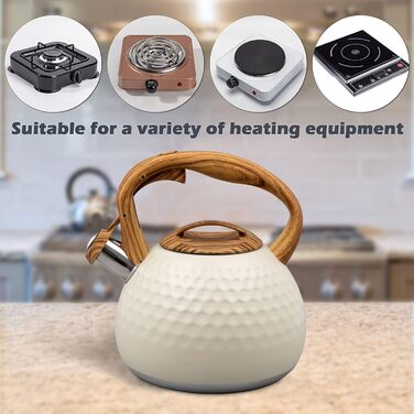 Чайник для плити, 3 л, нержавіюча сталь, з ручкою з деревом, чайник-свисток для індукційних, газових та електричних плит (білий)