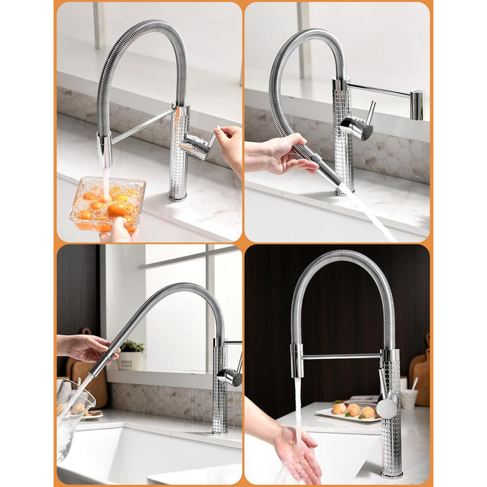 Висувна кухонна змішувач TIMACO з нержавіючої сталі, 360° поворот, одноручний, для кухонної мийки (хром)