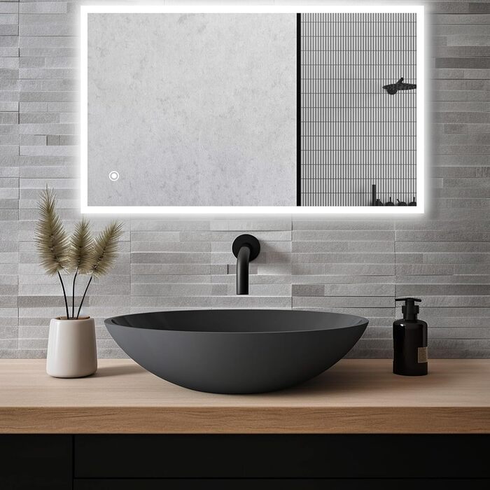 Дзеркало для ванної кімнати з підсвічуванням 70x50 см | LED дзеркало | IP54 вологостійке | Сенсорне управління | Настінне дзеркало | Горизонтальна/Вертикальна установка 6500K холодне біле світло