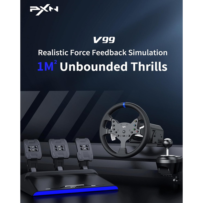 PXN V99 Руль для гонок з педалями та перемикачем передач, 3NM Force Feedback, сумісний з Xbox One, Xbox Series X/S, PC, PS4