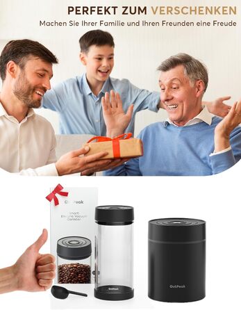 OUTPEAK 2025 Kilo Auto Вакуумна кавова банка 1,8L для 601.0 г кавових зерен, автоматичне управління, нержавіюча сталь, з ложкою, 6-місячний запас свіжості (Barista Champion's Choice) (G1350)