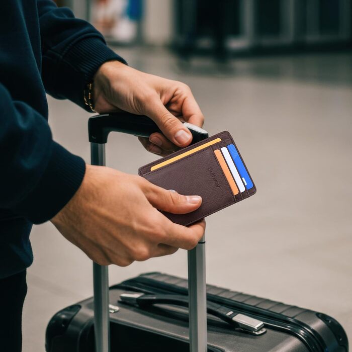 Чоловічий та жіночий гаманець Buffway з RFID-захистом, з кишенею на блискавці, з натуральної шкіри, чорний (S, Coffee)