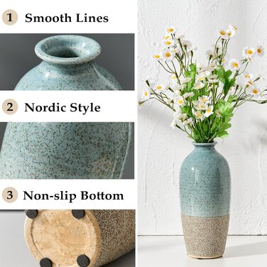 Керамічна ваза, блакитно-коричневий дизайн, ваза в скандинавському стилі, 20 см для декору вітальні, спальні, кухні, ванної кімнати