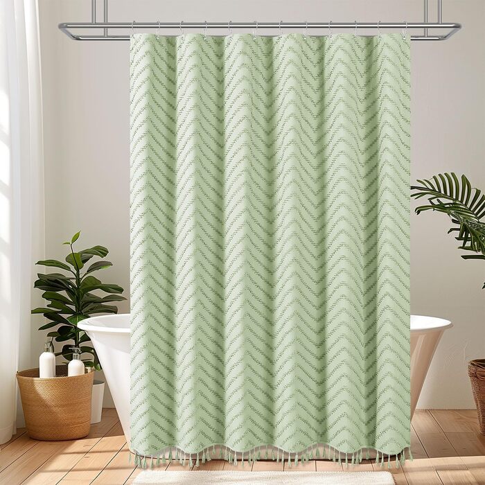 Штора для душу BTTN 180x180 см, Бохо, бежева з китицями, водонепроникна, з гачками (12 шт.)