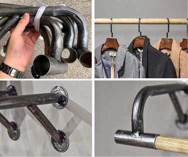Wooden wall cladding dresses a hanging rod, industrial clothes rod, clothing rack for retail clothing display - (60x29x16CM)