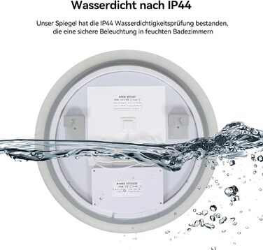 Дзеркало для ванної кімнати YOURLITE з підсвічуванням, діаметр 60 см, LED, сенсорне керування, 3 кольори світла, регулювання яскравості, антизапар, пам'ять, годинник, білий