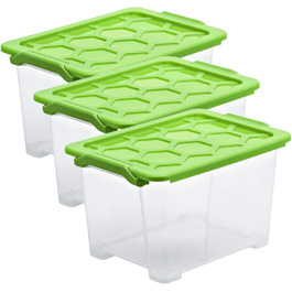 Rotho Evo Safe Keeping Storage Boxes with Lid, Plastic, Turquoise/Transparent (15l, 3-Piece Set)