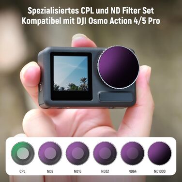 Набір фільтрів ND NEEWER для DJI Osmo Action 4/5 PRO: ND8, ND16, ND32, CPL. Захист об'єктива Action Cam. Оптичне скло HD, багатошарове покриття. 4 шт.