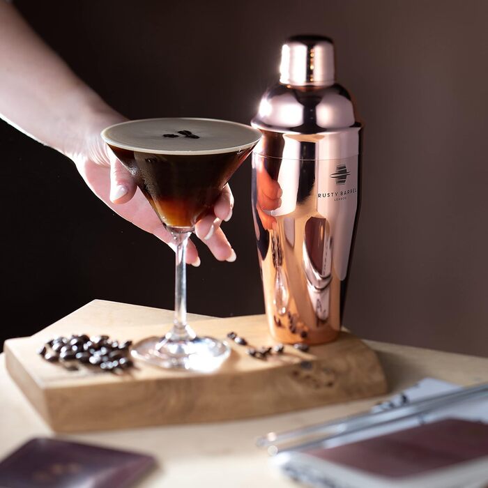 Rusty Barrel Roségold Cocktail Shaker Set - Premium Stainless Steel Bar Set with Shaker, Muddler, Strainer, Jigger, Spout, Spoon, Recipe Book & Gift Box