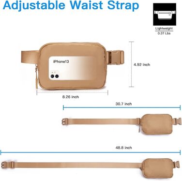 Сумка на пояс жіноча/чоловіча Telena, спортивна/модна, сумка через плече, кросбоді, з регульованим ремінцем, бежева (світло-коричнева)