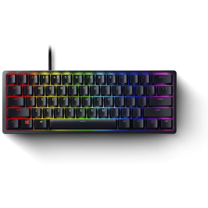 Клавіатура Razer Huntsman Mini (Red Switch) - Компактна ігрова клавіатура 60% (Lineare оптико-механічні перемикачі, Doubleshot PBT-клавіші, знімний USB-C кабель) QWERTZ DE-розкладка | Чорний