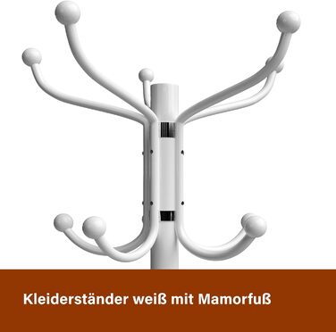 Casaria® Clothes Rack Marble Base Metal 14 Hooks 360° Swivel Stable 37x37x175 cm Entryway Office Coat Rack Clothes Rail Jacket Stand (White, Straight)