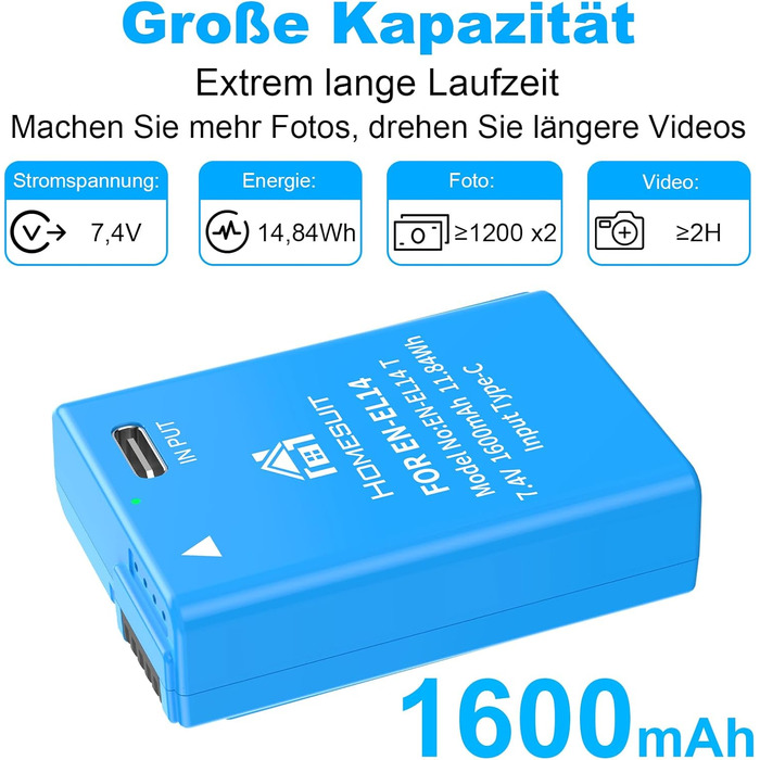 Акумулятор EN-EL14 1300mAh для Nikon + USB LED зарядний пристрій (2 шт.)