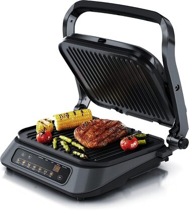 Arendo Electric Grill - Contact Grill, Tabletop Grill & Sandwich Maker with Digital Control - 1900W, 7 Programs, Removable Plates, Stainless Steel