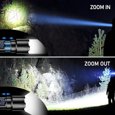 Ліхтарик Blukar LED акумуляторний 500000 люменів, надяскравий, зум, тактичний, 5 режимів, IP67 водонепроникний, для кемпінгу, риболовлі, туризму, надзвичайних ситуацій
