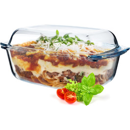 Жароміцна скляна форма KADAX з кришкою, 5.8 л, прямокутна, для запікання, лазаньї, овочевого рагу, використання у духовці