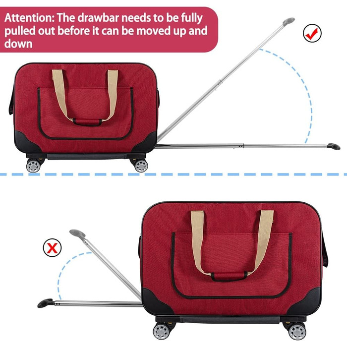 Переносний переноска для тварин з телескопічною ручкою, ролери для собак та котів (червоний)