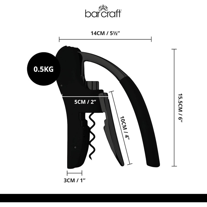 Штопор BarCraft Deluxe з фольгорізом, відкривачка для вина, чорний та хром