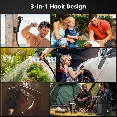 Митрікс Душ для кемпінгу портативний, 8000mAh з індикатором температури, 19 л, складаний відро, для кемпінгу, подорожей, саду, піших прогулянок, миття авто (чорний)