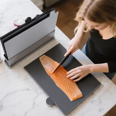 Набір обробних дощок MASTERTOP, 4 шт. з підставкою, індексовані, придатні для миття в посудомийній машині, великі кухонні дошки для риби, м'яса, овочів, фруктів