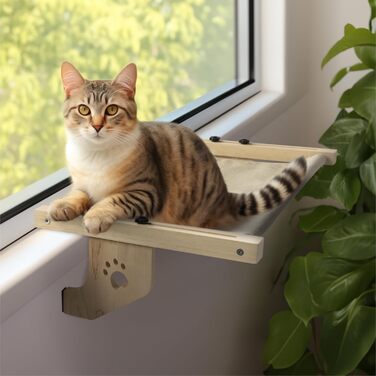 Navaris Cat Hammock for Windowsill - Cozy Lounger - Window Perch Cat Bed - Window Sill Lounger for up to 14 kg - Tool-Free Assembly
