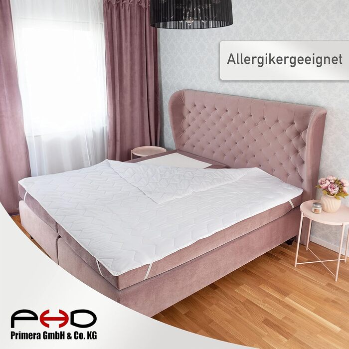 PHD Primera Mattress Protector 200x200 cm - Washable at 60°C and recommended for allergy sufferers for more hygiene in bed. Mattress pad and mattress protector for mattress, box spring bed, and topper for 200 x 200 White