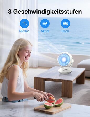 Вентилятор Acoolir тихий 24dB з двома осями обертання, 3 швидкості, компактний для спальні, офісу, вітальні, білий-сірий