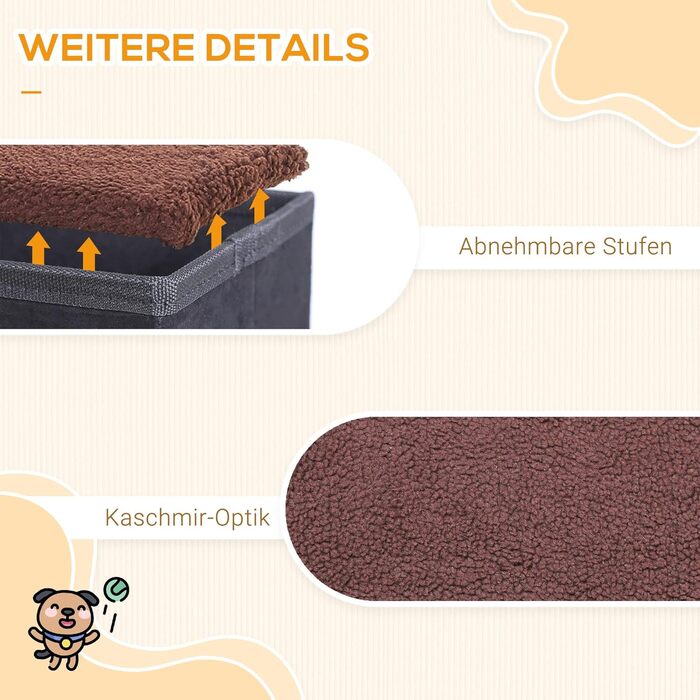 PawHut Pet Stairs Cat Stairs Dog Stairs Foldable 3 Steps Pet Stairs with Storage Space for Cats and Dogs MDF White 40 x 54 x 48 cm (Black)