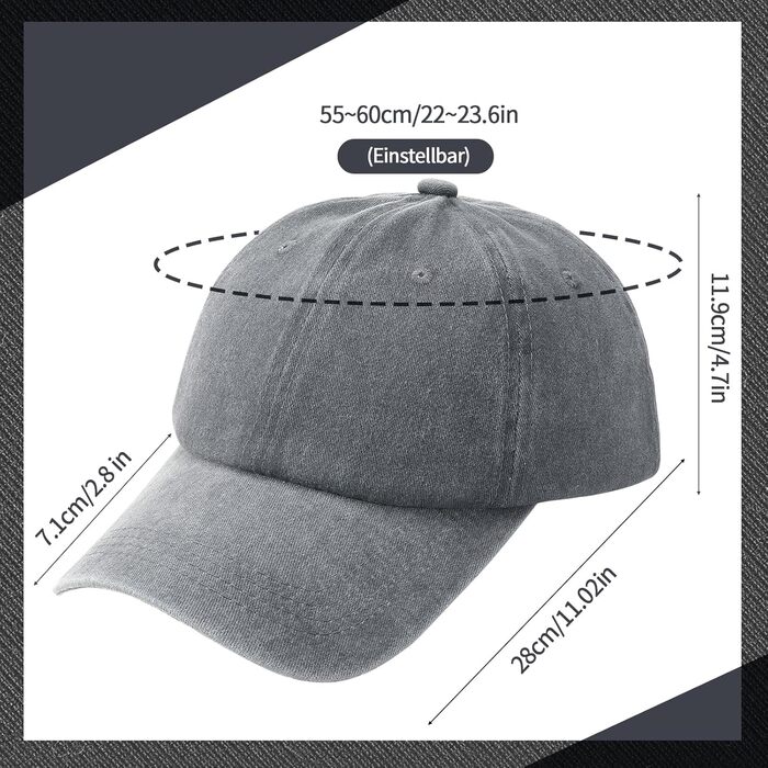 Кепка бейсболка для чоловіків та жінок, 3 шт. Регульована бавовняна кепка, унісекс, вінтажний стиль, для спорту та відпочинку