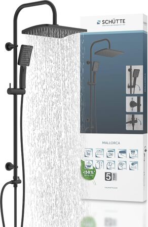 Schütte Shower Set MALLORCA Shower Column with Large Rain Shower Head, Hand Shower with 3 Jet Types, Shower System without Faucet, Matte Black