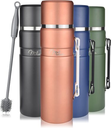 Термос Milu Thermoskanne 1L: ізольована фляга з нержавіючої сталі, 1000 мл, рожеве золото, з ручкою, подвійні стінки, 100% без витоку