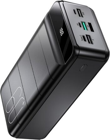 Powerbank 60000mAh з LED-дисплеєм, 22,5W PD USB-C, 4 виходи, 3 входи, сумісний з iPhone, Android та іншими пристроями (Чорний)