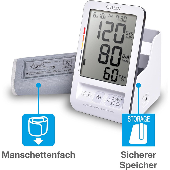 Тонометр Citizen CHU456 цифровий для дому з великим дисплеєм, визначення пульсу та нерегулярного серцебиття