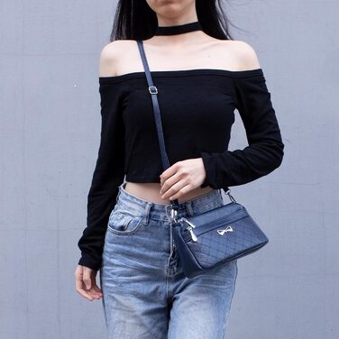 Сумка жіноча через плече маленька елегантна синя (Navy) з тисненим візерунком, PU шкіра, срібні деталі