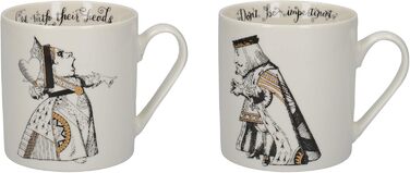 V&A Alice in Wonderland Mug Set in Gift Box, King and Queen of Hearts, Fine Porcelain, 350 ml, 2 Pieces, White/Black/Gold C00047