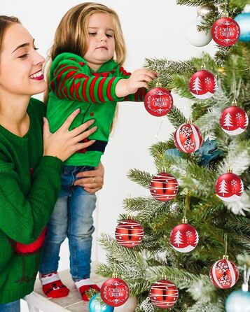 Кульки для ялинки з пластику червоно-білі, 16 шт. - прикраси для ялинки, різдвяний декор