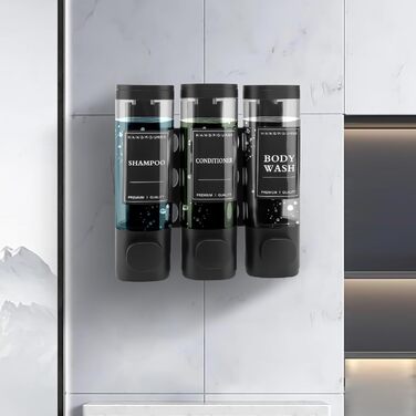 Настінний диспенсер для мила та гелю для душу з 3 відсіками (300мл, ABS, чорний)