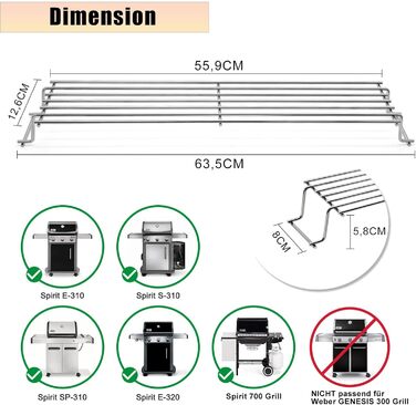 Решітка для гриля Weber Spirit 300 серії (44,5 x 30 см), чавунна, сумісна з E310, E320, E330, SP310, Genesis Silver B/C, замінна частина для Weber II 300