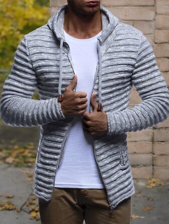 Світшот Leif Nelson для чоловіків з капюшоном та блискавкою - в'язаний світшот/кардиган з бавовни (3XL, сірий)