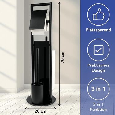 Набір для туалету WENKO Ravina 3-в-1 з тримачем туалетного паперу та щіткою, нержавіюча сталь, чорний, Ø 20 x 70 см