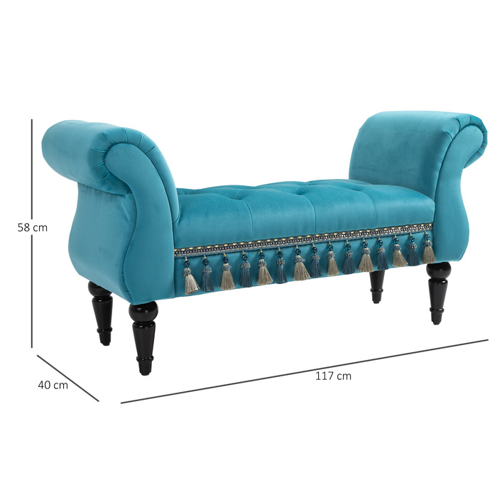 HOMCOM Bench | Luxurious Upholstered Bench, Footstool Bench made of Polyester and Rubber Foam, Stylish, Blue, 117x40x58cm | Aosom