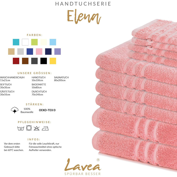 Набір банних рушників Lavea Elena, 4 шт, 70x140 см, пастельно-рожевий, 100% бавовна, м'яка махрова тканина