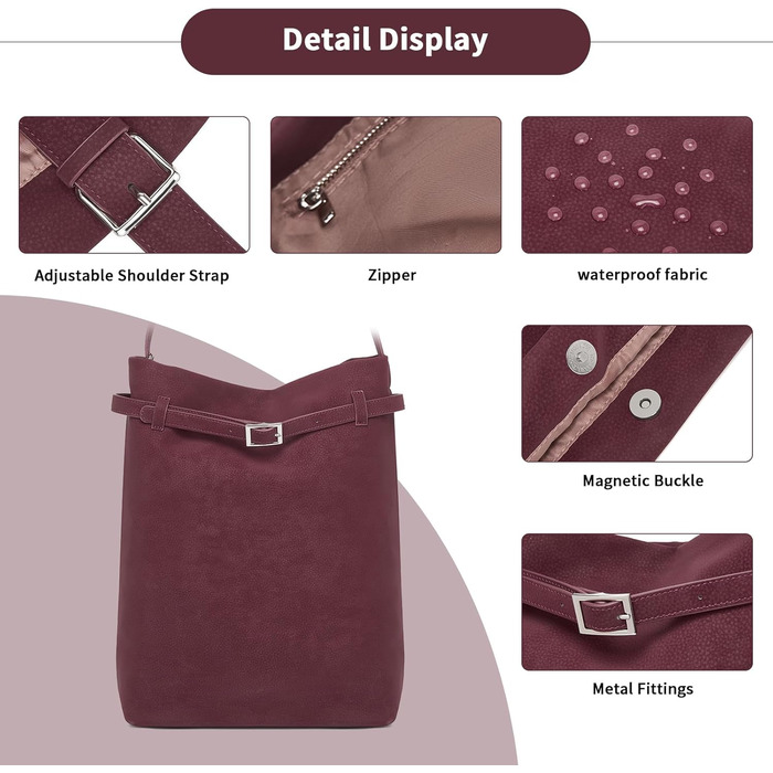 Сумка жіноча Miss Lulu велика шопер-тоут з м'якої PU шкіри, бордова (2-3)