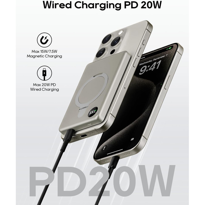 Power Bank Magsafe 5000mAh/10000mAh (Titan) з PD 20W та бездротовою зарядкою для iPhone 16/15/14