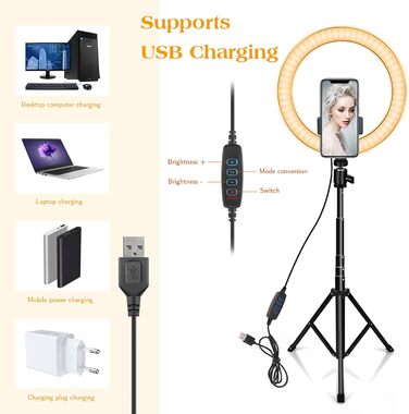 Ring Light AIXPI 10 з регулюванням яскравості, штативом та тримачем для телефону – для YouTube, фото та відео