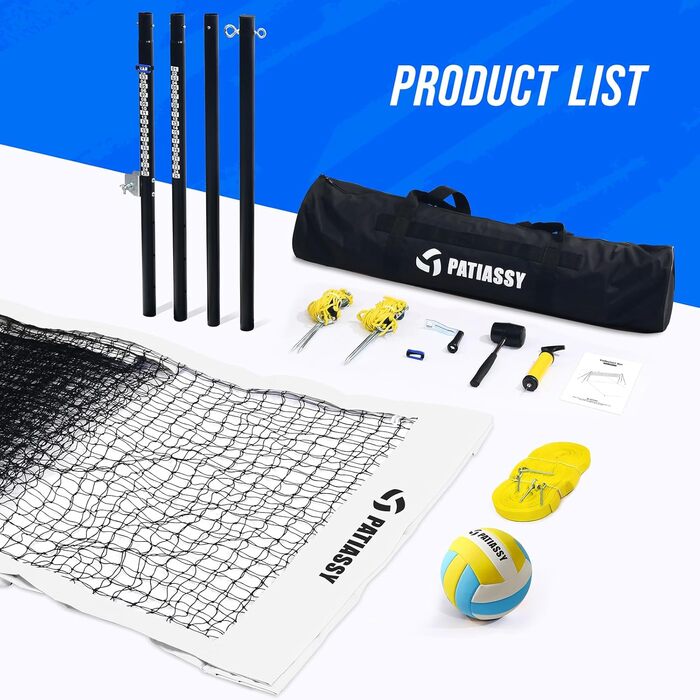 Portable Professional Volleyball Net Set for Outdoor Use - Adjustable Aluminum Poles, Winch, Ball & Carry Bag
