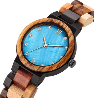 Жіночий дерев'яний годинник Tiong Analog Quartz — Елегантний кварцовий годинник з дерев'яним ремінцем, модель Wq-2025blue